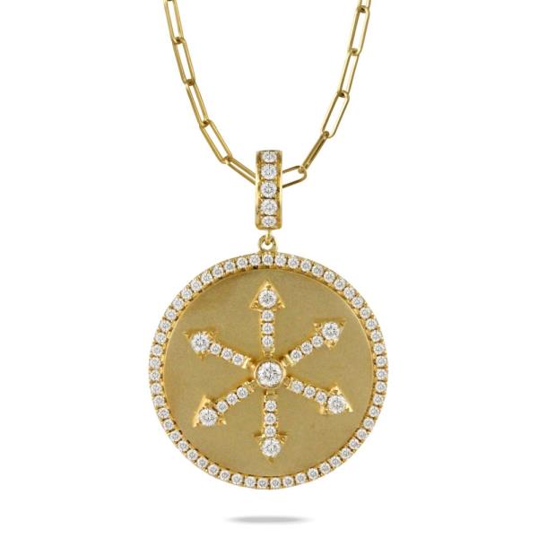 Circle Diamond Pendant with Satin Finish and Pavé Snowflake Design 0.45cttw