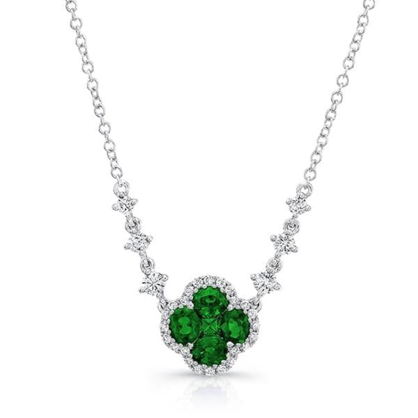 Oval Emerald and Diamond Pendant in 18k White Gold 0.97cttw