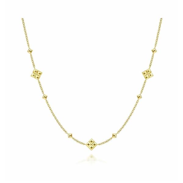 Polished Pyramid Quatrefoil Station Necklace in 14k Gold 17.5-Inch