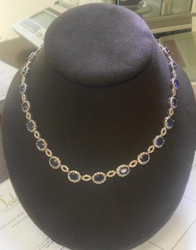 Oval Saphire and Round Pave Diamond Set ||| Neck Diamond at 7.18cttw ||| 18KW Gem at 25.20cttw ||| 86520
