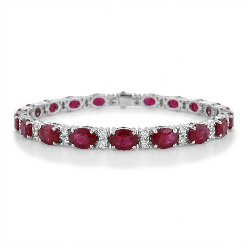 Oval Ruby and Diamond Prong Set Bracelet 8.40cttw