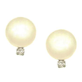 6.5-7MM Cultured Pearl Stud Earring  ||| With DiamondPG Set Diamonds ||| 0.04cttw 14KW