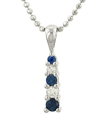14k White Gold Sapphire and Diamond Pendant Necklace 0.27cttw