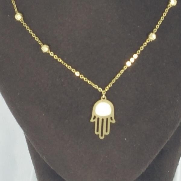 14k Yellow Gold Hamsa Necklace with Designer Chain