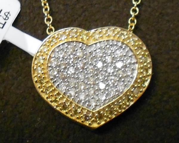 Two-Tone Pavé Diamond Heart Pendant in 14k White and Yellow Gold 0.70cttw