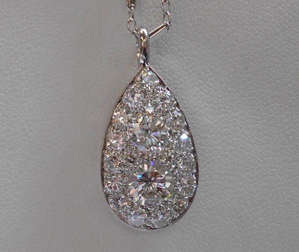 Teardrop Diamond Pendant in 14k White Gold 2.77cttw with 15" Chain
