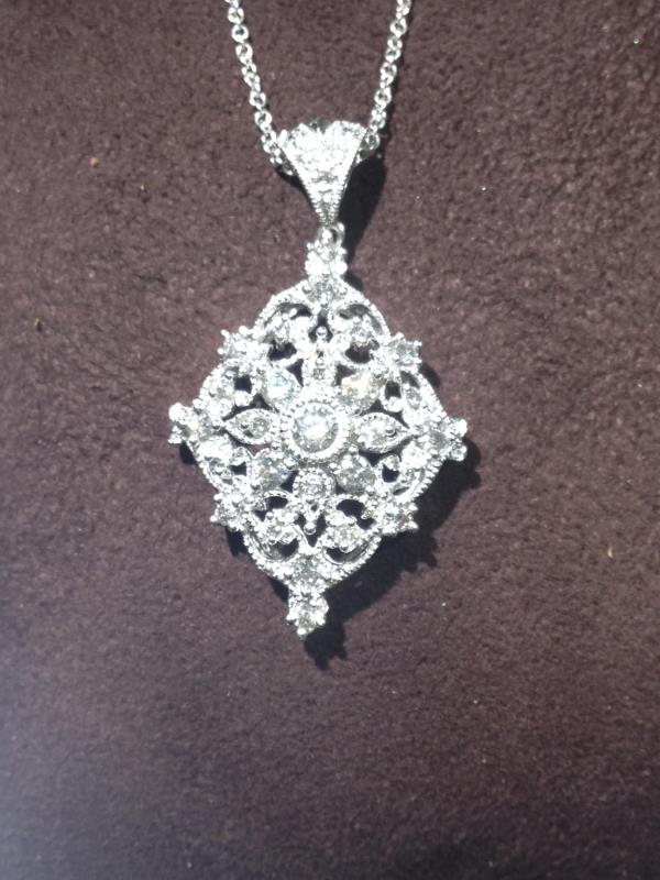 Ladies Ornate Diamond Pendant in 14k White Gold 1.00cttw