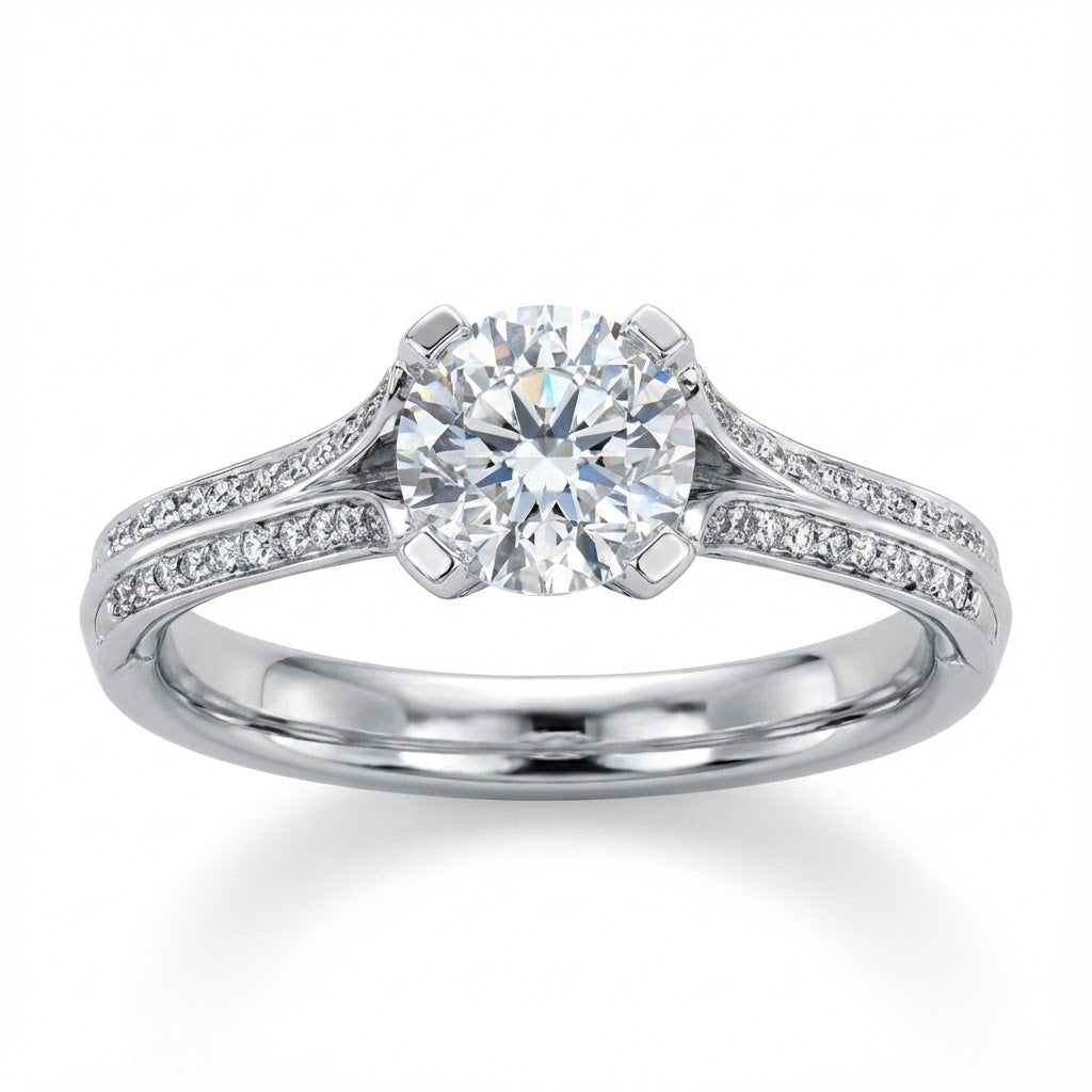 Pavé Diamond Engagement Ring in 18K White Gold with 0.09 ct Total Diamond Weight