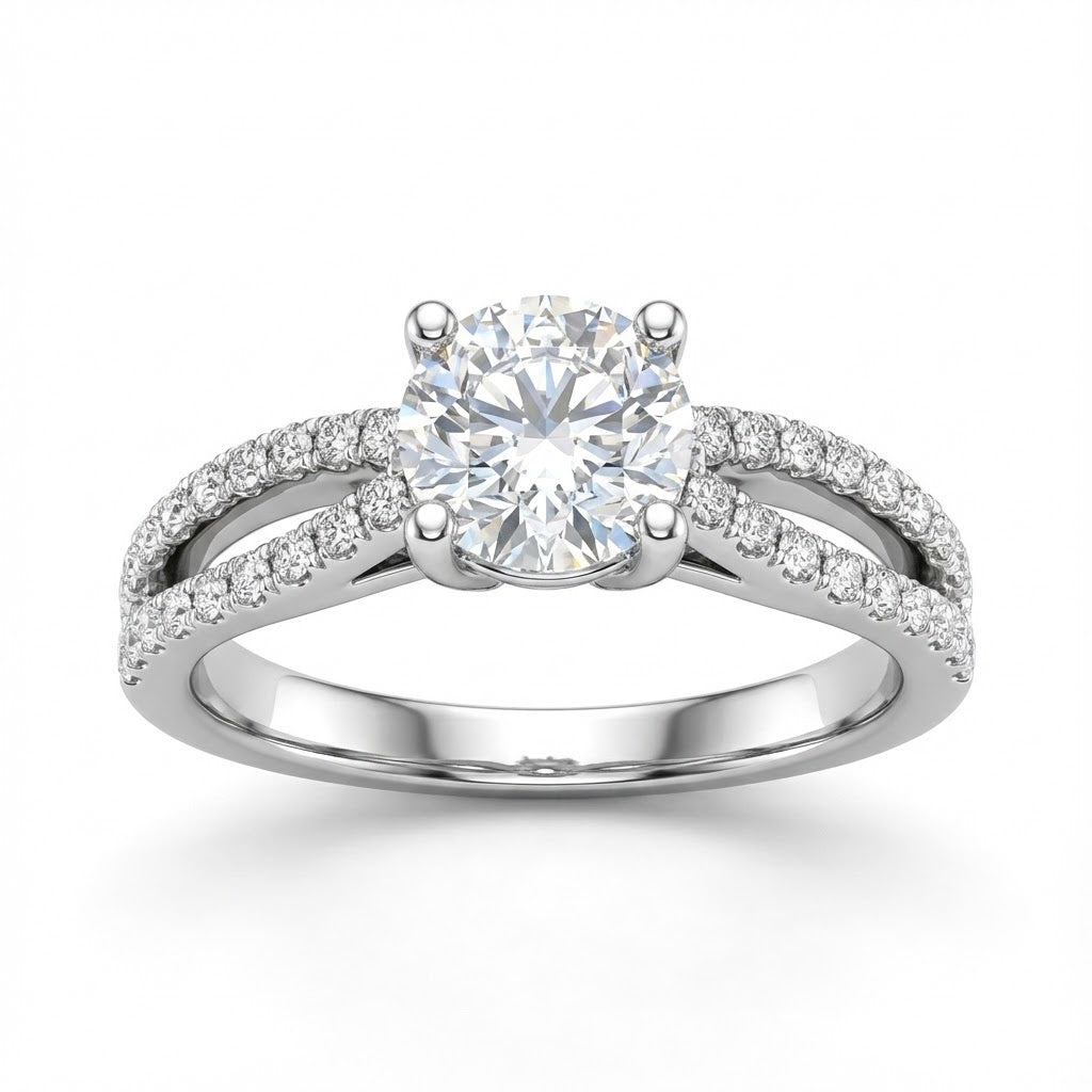 Pavé Diamond Engagement Ring with Split Shank in 14K White Gold with 0.23 ct Total Diamond Weight