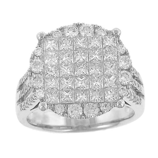5 Row Invisible Set Princess Cut and Round Diamond Circle Domed Fashion Ring on 3 Row Split Pave Diamond Band Diamond 2.40cttw G-H/si2 ||| 