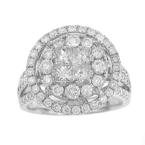 Invisible Set Princess Cut and Double Round Diamond Circle Domed fashion Ring on 3 Row Split Pave Diamond Band Diamond 2.00cttw G-H/si2 ||| 