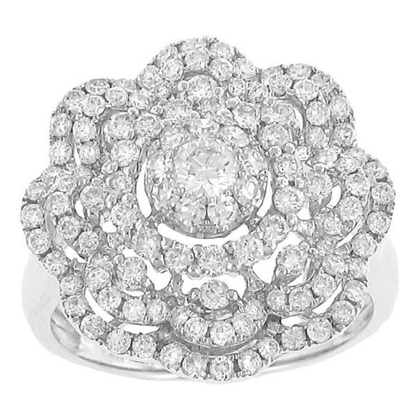 Multi-Row Scalloped Round Diamond Domed Fashion Ring with Round and Single Cut Diamond Center Diamond 1.26cttw G-H/si2 ||| 