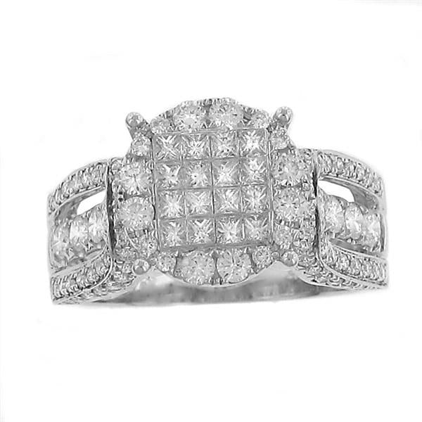 4 Row Invisible Set Princess Cut and Round Diamond Circle Domed Fashion Ring on 3 Row Split Pave Diamond 3-Sided Band Diamond 1.40cttw G-H/si2  ||| 