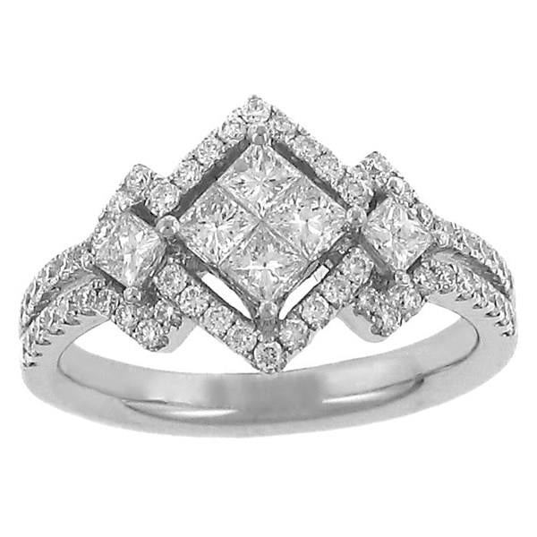 4 Invisible Set Princess and prong Set Princess Cut 3-Stone Look-Alike Fashion Ring with Split Pave Diamond Band and Trim Diamond 1.00cttw G-H/si2 ||| 