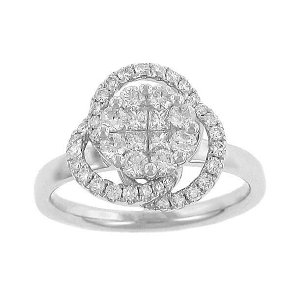 Ladies Pave Style Round and Invisable Set Princess Cut Diamond Flower Design Ring Diamond .90cttw Gh/si2 ||| 