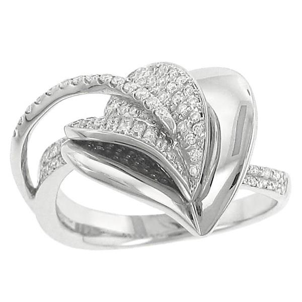 Polished and Pave Diamond Fancy Raised Heart Shape Fashion Ring Diamond .40cttw G-H/i1 ||| 