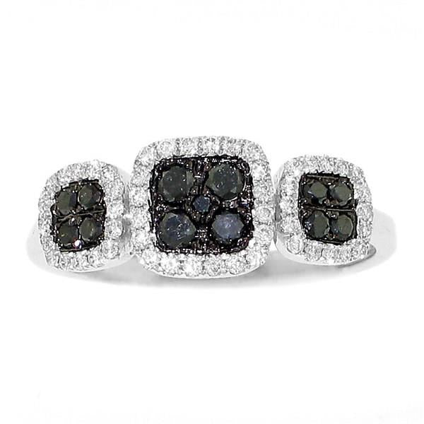 Bead Set Round Black Diamond and 3 Cushion Halo White Diamond Fashion Ring Diamond .63cttw ||| 