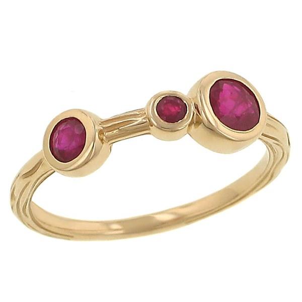 Ladies 3 Stone Round Bezel Set Ruby Textured Stackable Fashion Ring Gem .70cttw ||| 