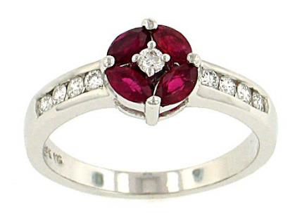 Ladies prong Set Round Diamond and Marquise Ruby Fashion Ring with Round Channel Set Side Diamonds Gem .61cttw Diamond .25cttw ||| 