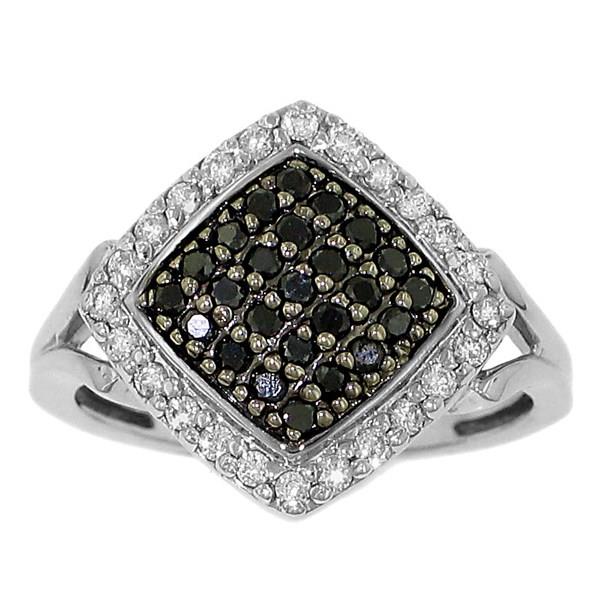 Diamond Shape Black Pave Diamond Fashion Ring with White Pave Diamond Trim on Polished Split Band Diamond .50cttw ||| 