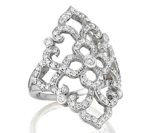 Ladies’ “Lace” Pavé Diamond Rectangular Fashion Ring with Bezel Accents 0.75cttw