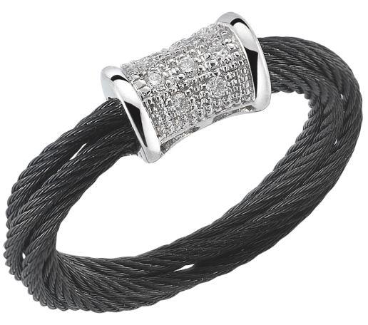ALOR “Noir Collection” Black Cable Ring with Pavé Diamonds 0.06cttw