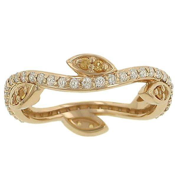 14K Yellow Gold Pavé Diamond and Yellow Sapphire Scalloped Stackable Ring