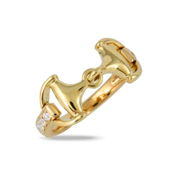Double Horse Bit Fashion Ring with Pavé Diamond Band 0.31cttw