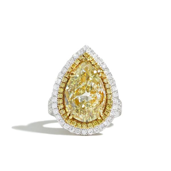 18K White Gold Pear Shape Yellow Diamond Double Halo Ring 7.00ct