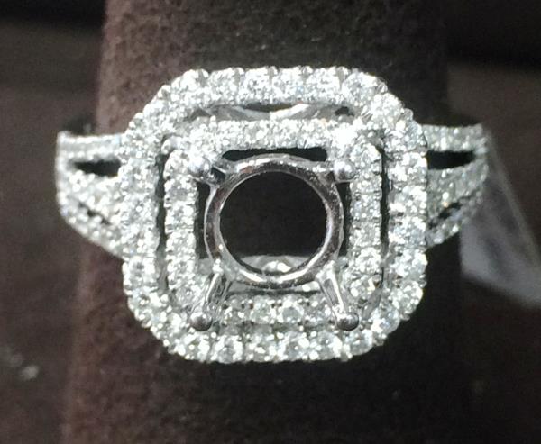 18K White Gold Split Shank Double Halo Pavé Diamond Engagement Ring 0.95cttw