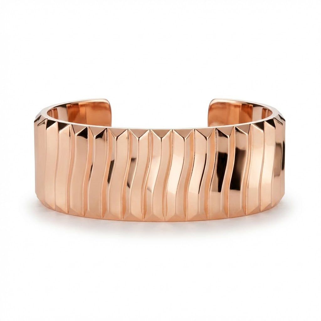 “Sahara” 24K Rose Gold Plated Fluted Cuff Bangle Bracelet
