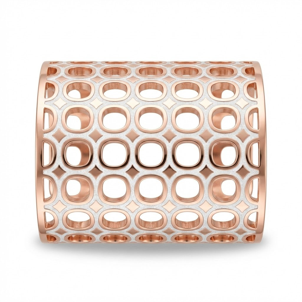 “Seventies” 24K Rose Gold Over Bronze Wide Cuff Bangle Bracelet with Glam Film