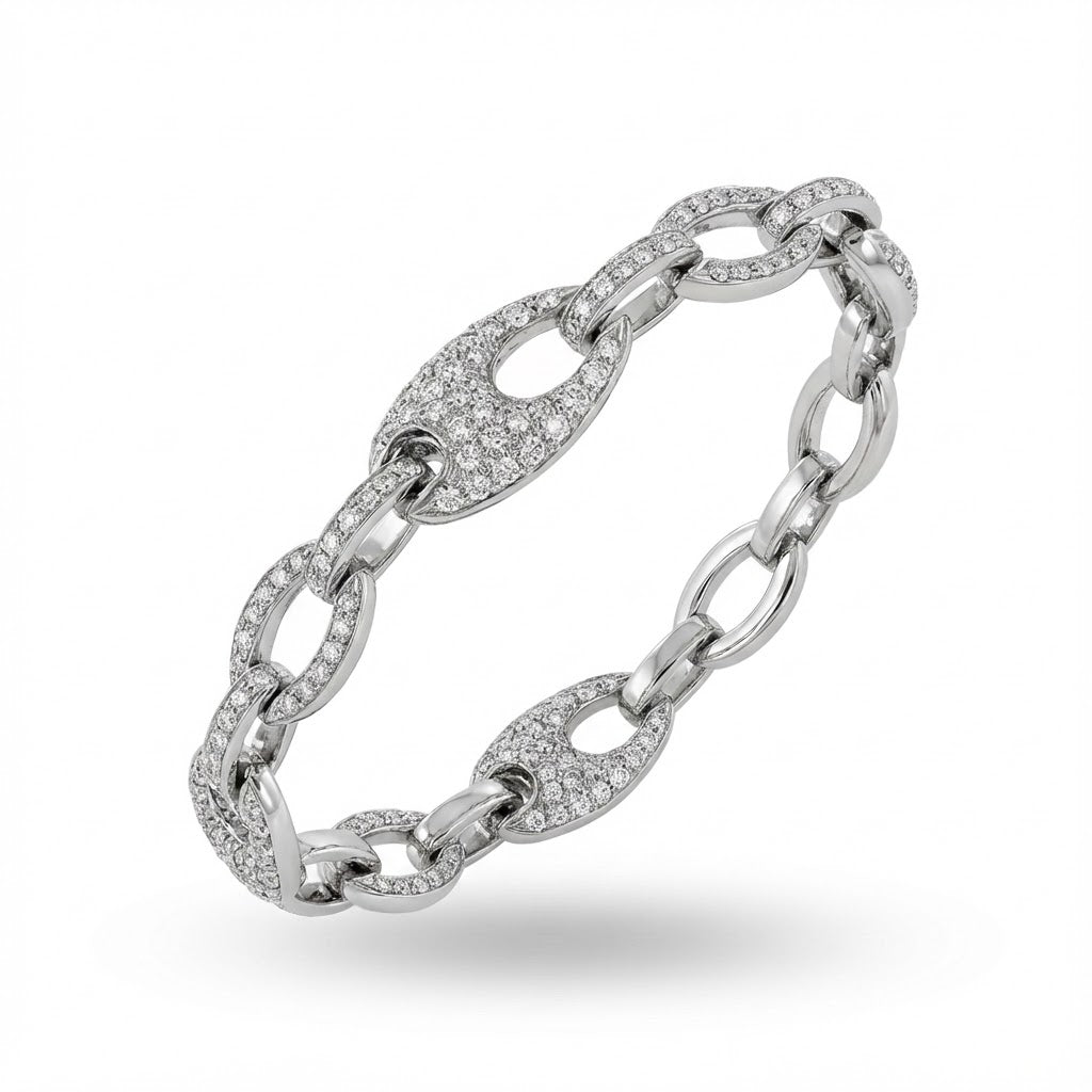 Simon G “Shimmer” 18K White Gold Pavé Diamond Oval Link Bracelet 1.85cttw