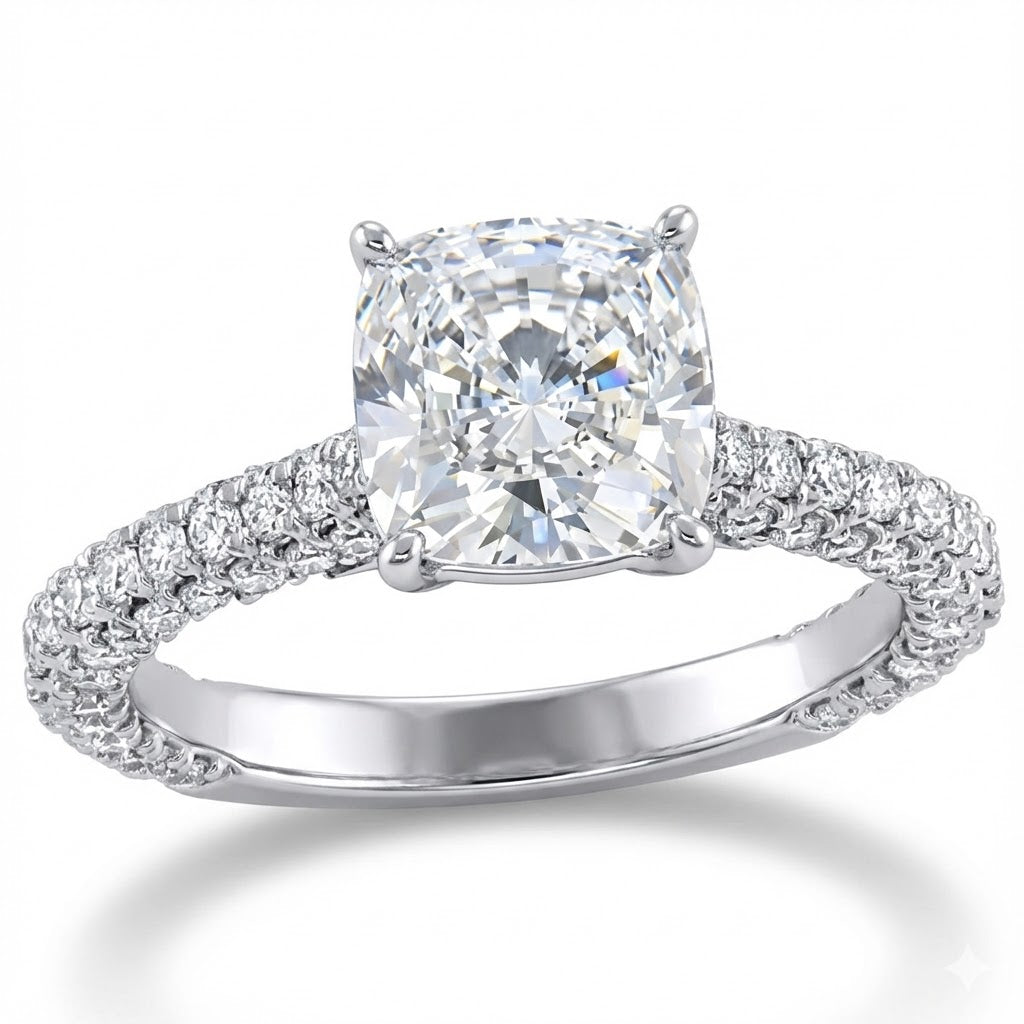 “Signature Collection” Cushion Cut Diamond Engagement Ring with 3-Sided Pavé – 2.12 ct Total Weight (G–H / SI1)