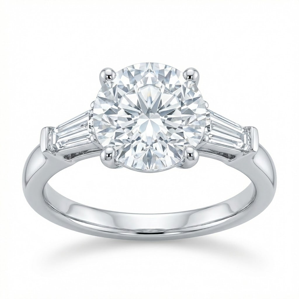 Three Stone Platinum Engagement Ring Setting with Baguette Accents and 1.50 ct Total Diamond Weight