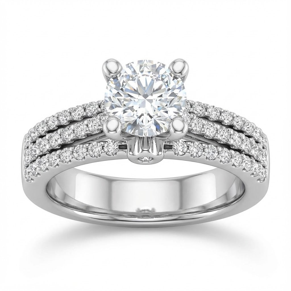 Three Row Pavé Diamond Engagement Ring in 14K White Gold with 0.35 ct Total Diamond Weight