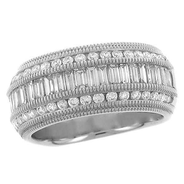 Ladies 14K White Gold Three Row Diamond Band with Milgrain Detail, Approx. 1.57 cttw