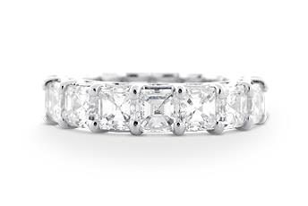 Ladies Platinum Eternity Band with 15 U-Prong Set Asscher Cut Diamonds, 6.28 cttw, Size 5.5