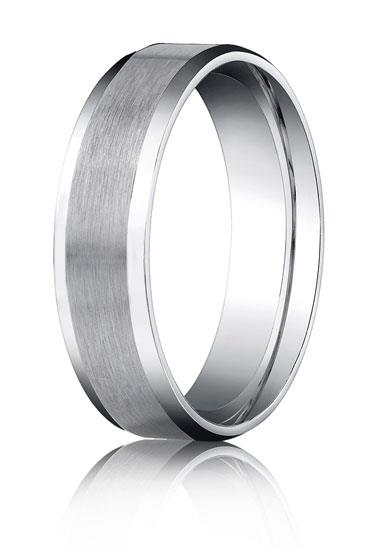Men's 14K White Gold 7mm Beveled Edge Wedding Band with Satin Center, Size 9.5