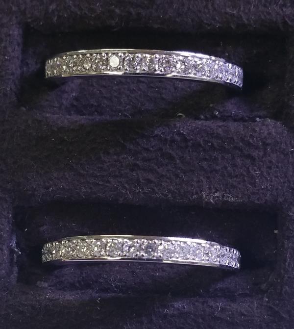 Set of Two Ladies 18K White Gold Matching Diamond Eternity Wedding Bands – 0.54 cttw