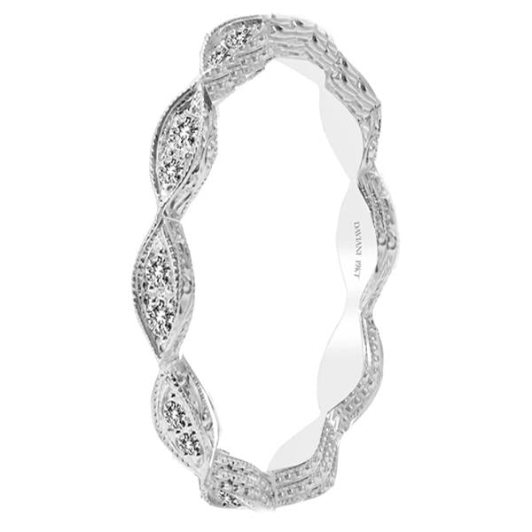 12-Stone Round Bead-Set Diamond Wedding Band in Marquise Motif with Milgrain Trim – 0.17 cttw