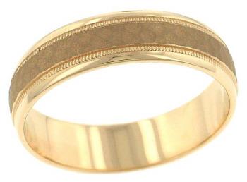 Men’s 6mm Hammered Wedding Band with Milgrain and Polished Sides in 14K Yellow Gold