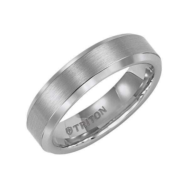 Triton 6mm Brushed Wedding Band with Polished Beveled Edge – Size 10