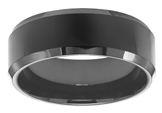 Men’s 8mm Polished Black Tungsten Wedding Band with Beveled Edge – Comfort Fit