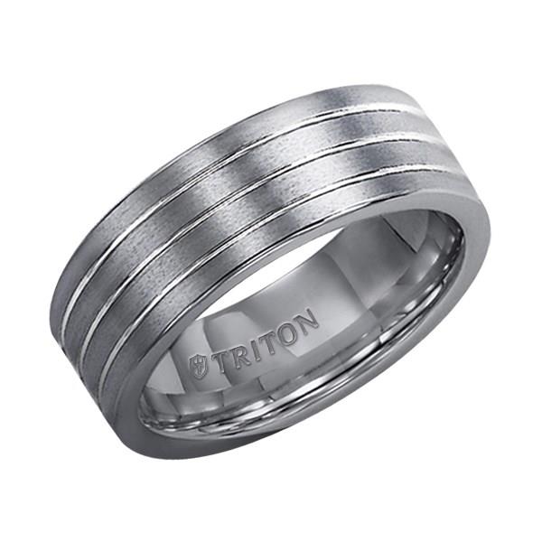 Men’s Triton 8mm Tungsten Wedding Band with 7-Stripe Matte and Polished Finish