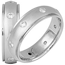 Men’s 6mm Rounded Satin Wedding Band with Burnish-Set Diamonds and Polished Edges in 14K White Gold – 0.50 cttw Style 