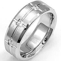 Men’s 7mm Satin Grooved Wedding Band with Princess-Cut Diamonds in 14K White Gold – 0.35 cttw Style 
