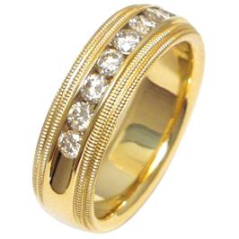 Men’s 11-Stone Round Channel-Set Diamond Wedding Band with Milgrain in 14K Yellow Gold – 1.00 cttw Style 