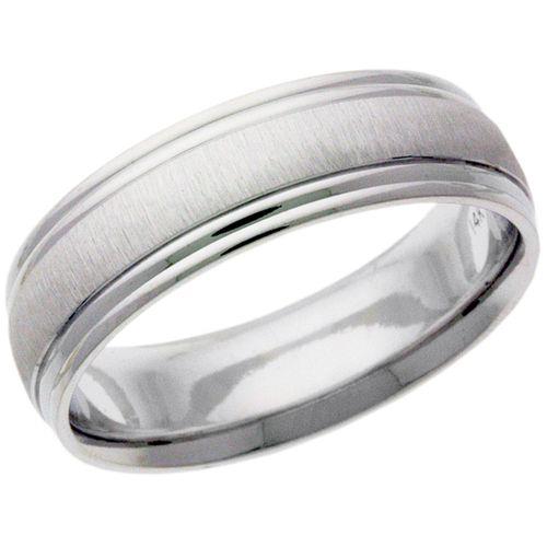 Men’s 6mm Brushed Center Wedding Band with Double Beveled Polished Edge in 14K White Gold