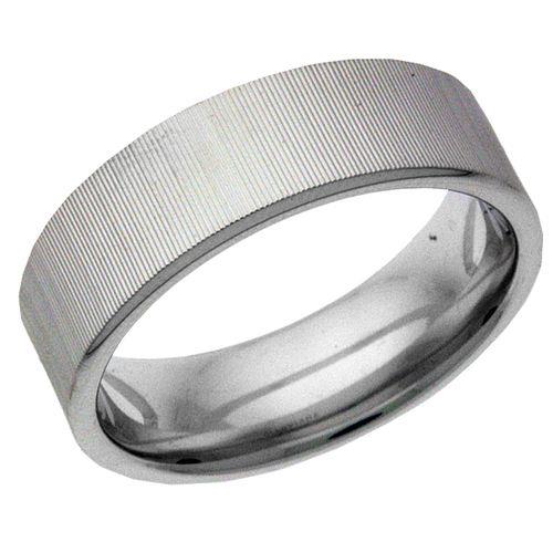 Men’s 6mm Satin Comfort Fit Wedding Band with Mirrored Grooves in 14K White Gold – Size 10 Style 